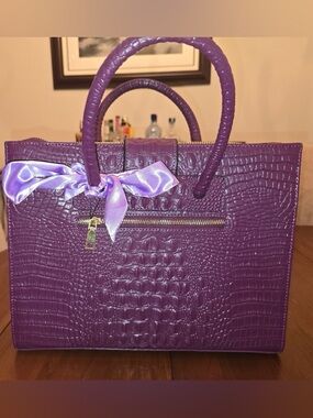Purple Croc-Embossed Top-Handle Bag - Includes Removable Strap - Like New!